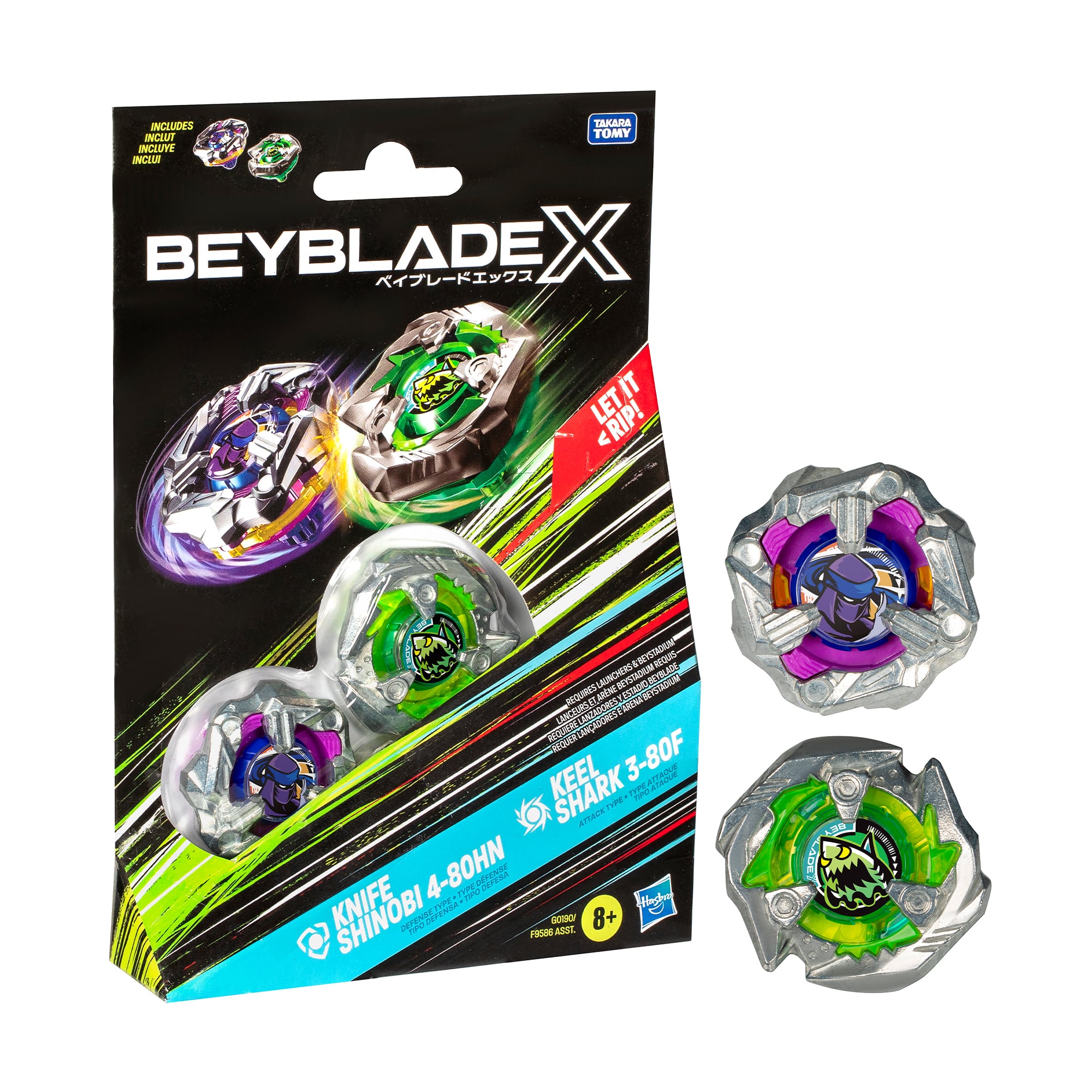 Ігровий набір Beyblade X Дзиґи Knife Shinobi та Keel Shark від 8 років, 20*3.2*14 см, 2 шт (F9586/G0190)