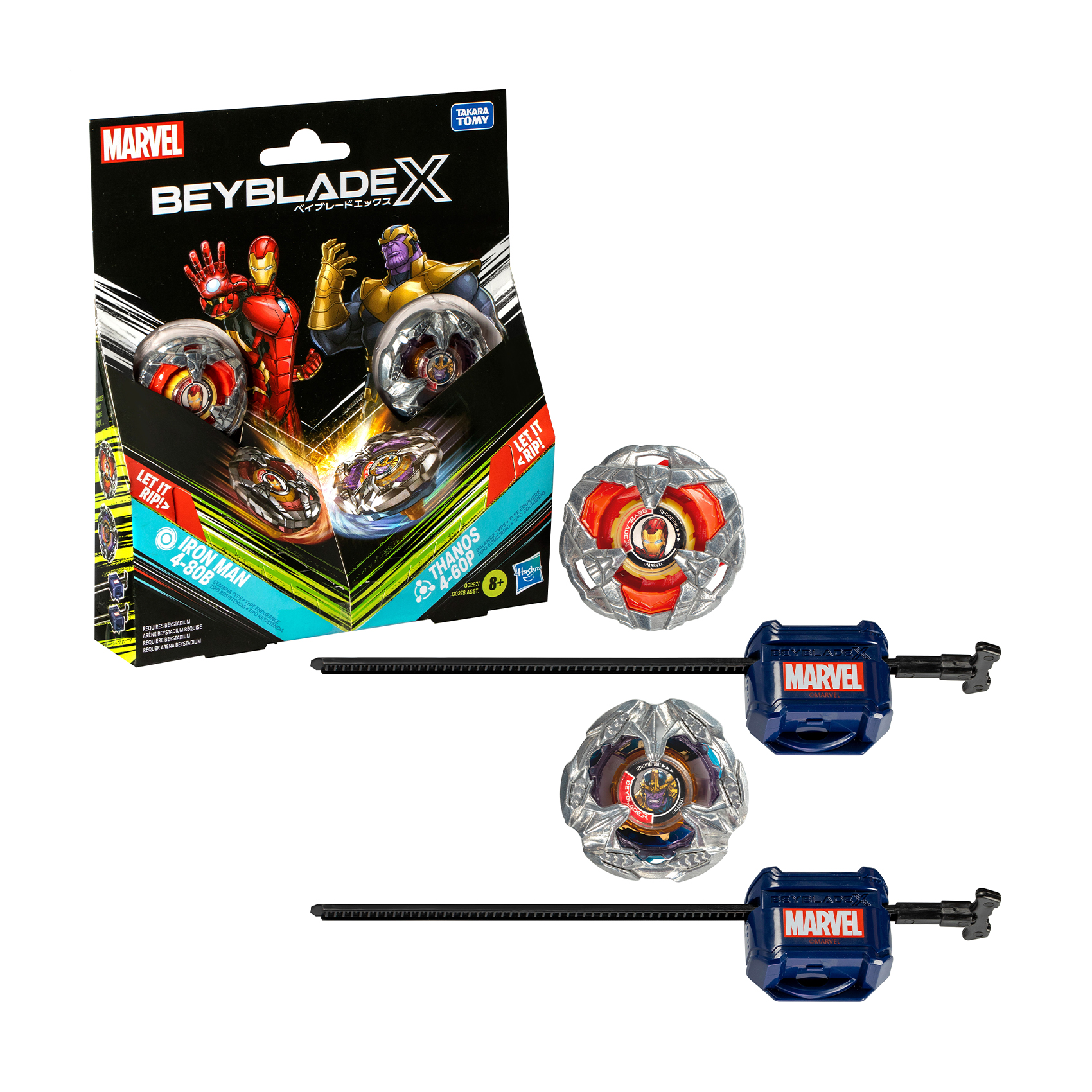 Ігровий набір Beyblade X Marvel Iron Man 4-80B &amp; Thanos 4-60P Dual Pack, від 8 років (G0278/G0287)